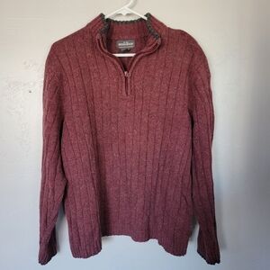 Woolrich Men's Large Burgundy Pullover Sweater Quarter Zip Wool Sweatshirt Red